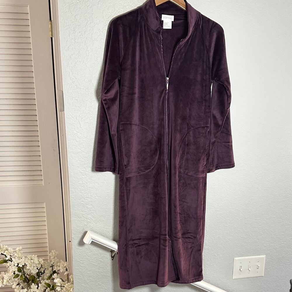 Softies Serenity Mink Robe Full Zip Purple Soft Cozy Pockets Loungewear Midi